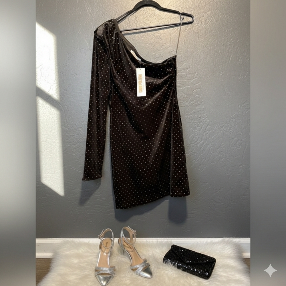 Cosmopolitan Black beaded one shoulder dress